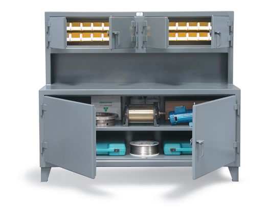 CABINET WORKSTATION WITH UPPER COMPARTMENTS WITH BINS | HD SHELVING